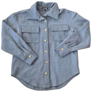 Steve Madden Womens Fleece Shacket Blue Button Front Shirt Jacket VT020AQ48BJS M